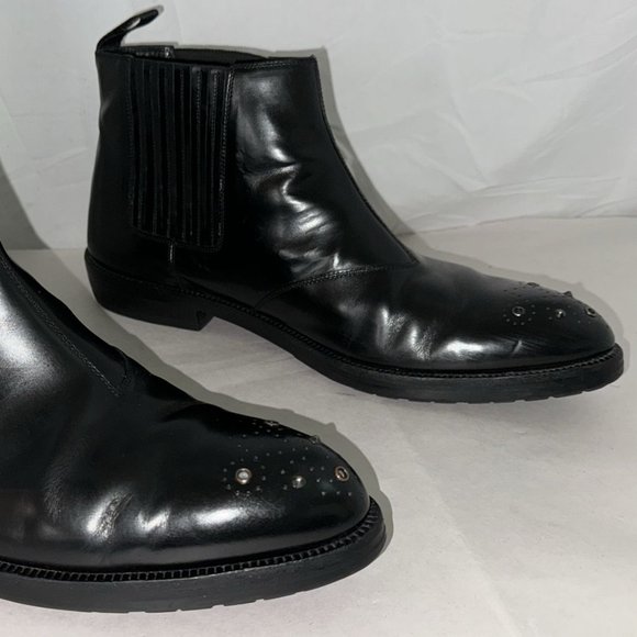 US 9 Sergio Rossi Mad in ITALY Men Black Scudded Leather Biker Moto Riding Boots - Picture 1 of 4